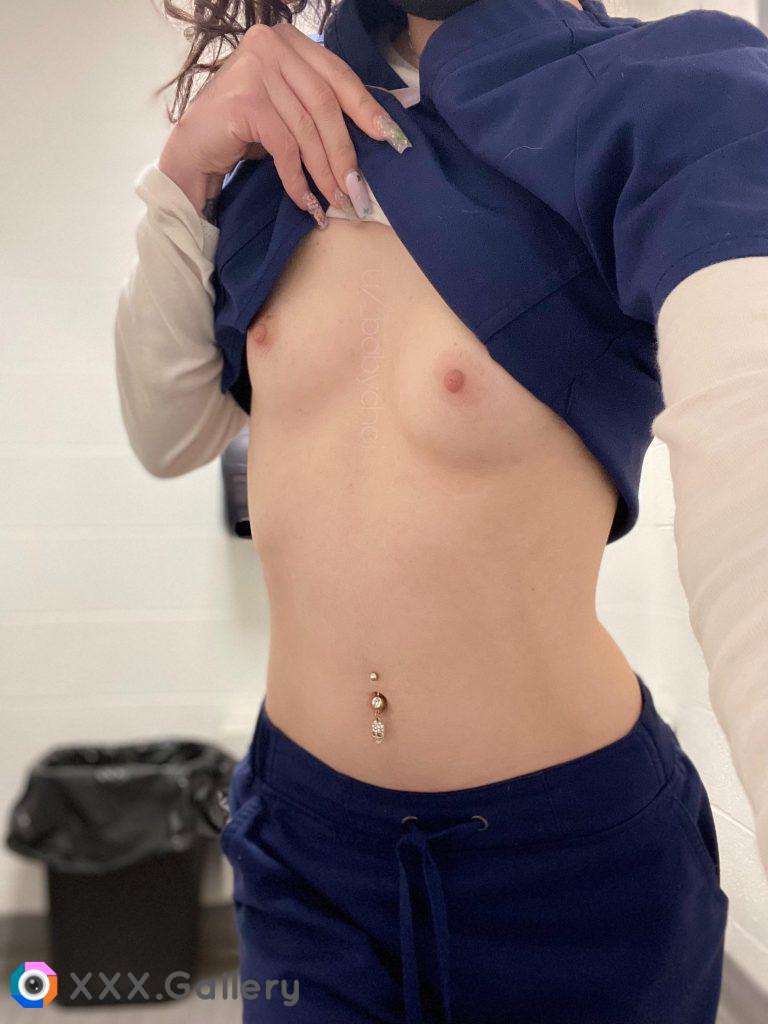 Small titty nurse says meet me in the bathroom for a secret meeting