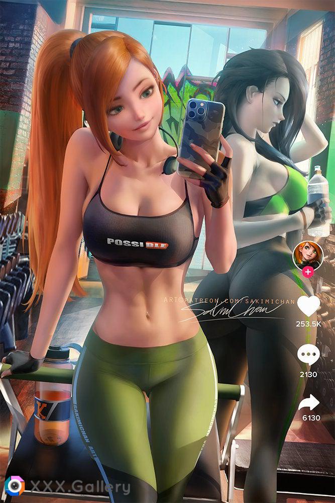 Kim and Shego gym selfie (sakimichan)