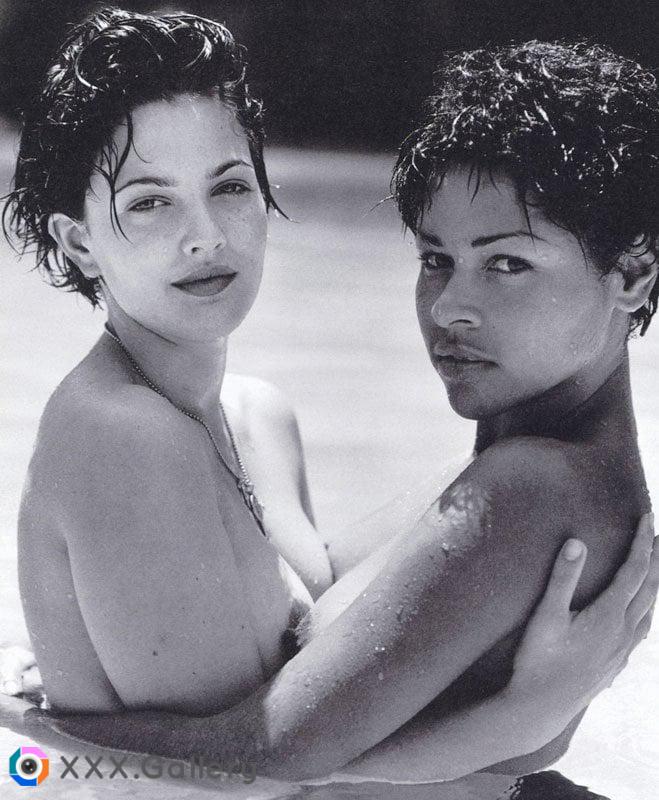 Drew Barrymore and friend in the pool