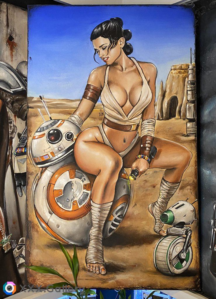 Rey Skywalker likes BB-8 and D-0 , Acrylics (Jeremy Worst) 2020