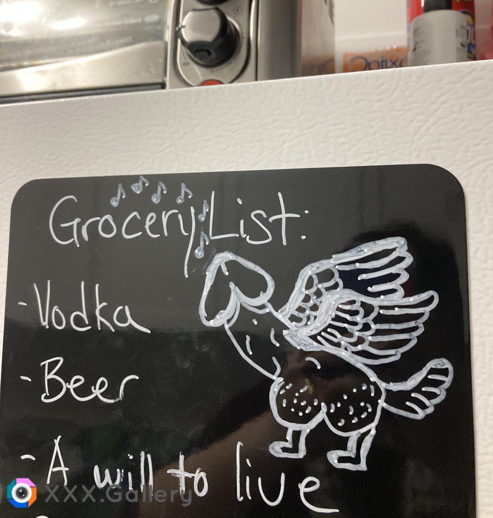 Drew a phallus bird on a friends grocery list - fits the vibe