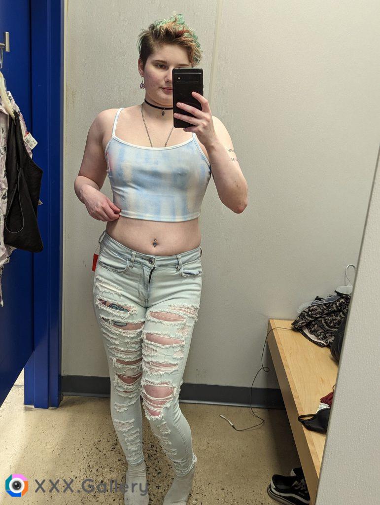 A successful trip to Goodwill is one that results in a pair of skinny jeans and crop tops tight enough to show off My pierced nipple.