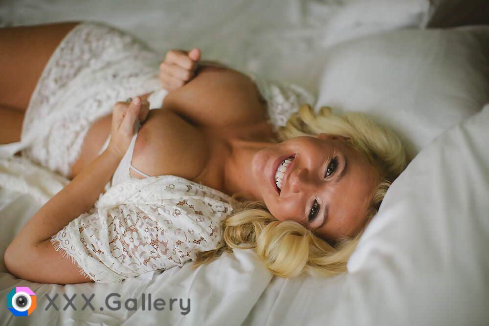 Curvy blonde bride boudoir AIC