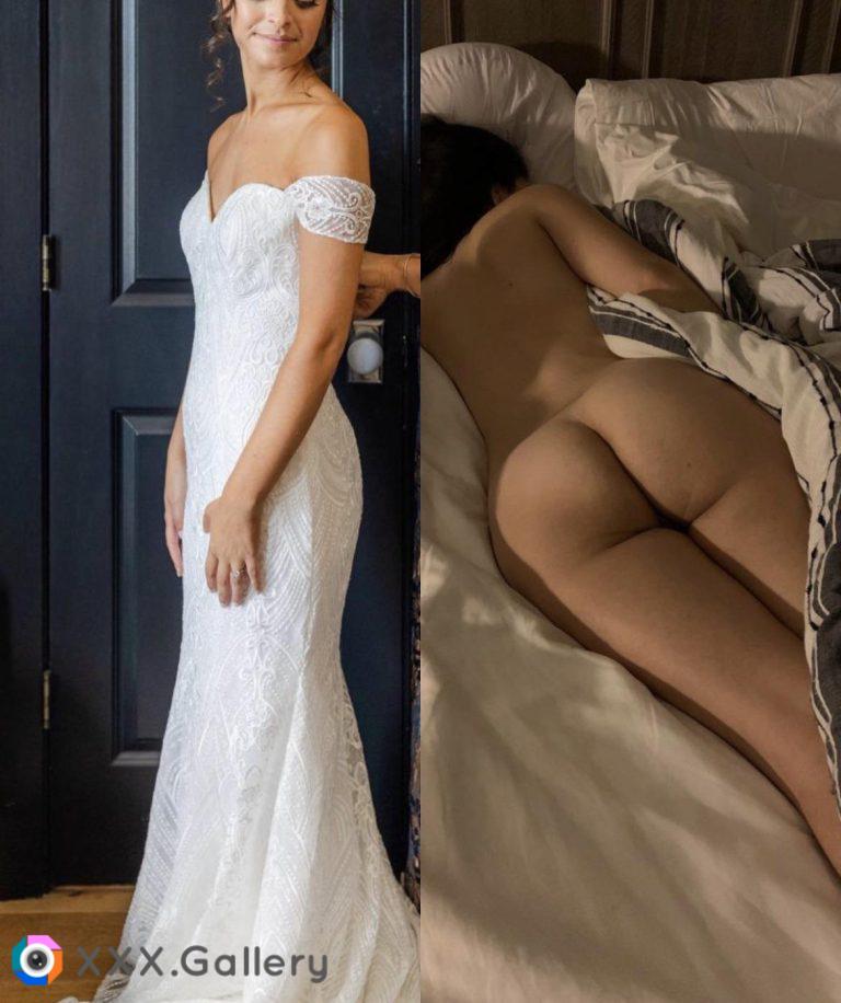 Before vs. after wedding night. Would you fuck my newlywed wife as our wedding gift? 👰🏼‍♀️🎁