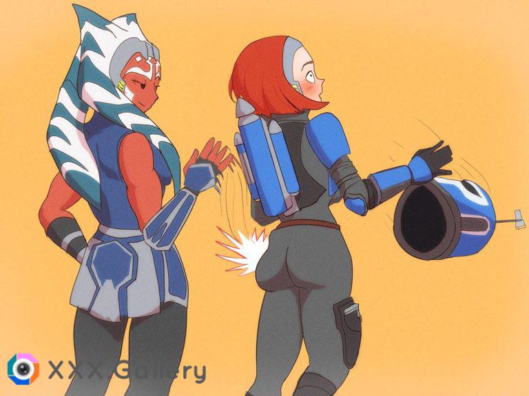 Ahsoka gets a revenge spank against Bo-Katan during the siege of Mandalore (kjara-grissaecrim)