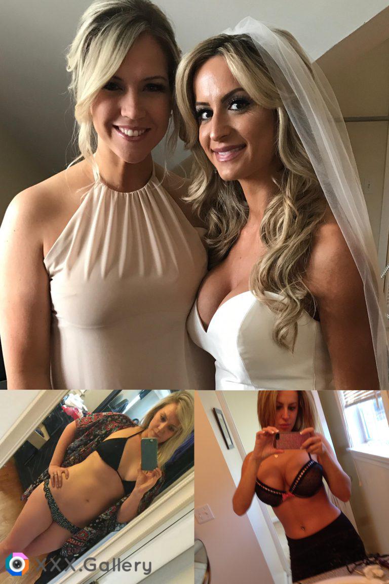 Bride and bridesmaid showing off a little